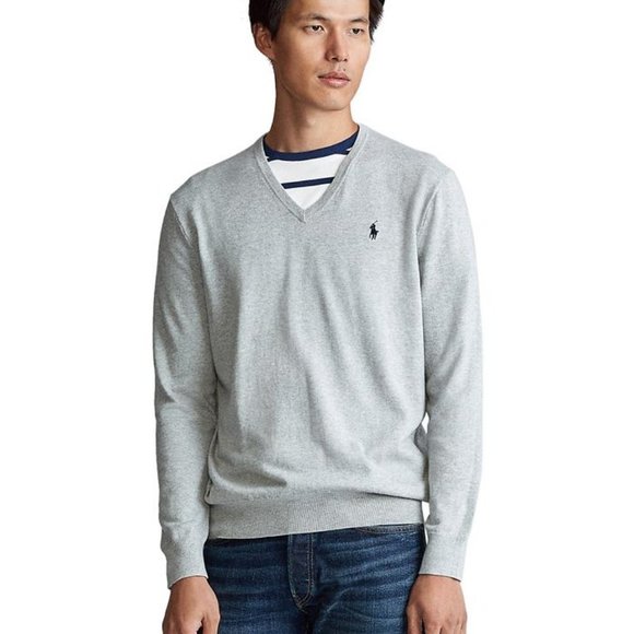 Polo Ralph Lauren Men's Pima Cotton V-Neck Gray Pullover Sweater Size Large - Picture 2 of 8
